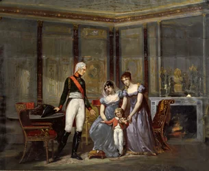 Cesarzowa Józefina przedstawia carowi Aleksandrowi swoją córkę Hortensję i wnuka Ludwika Napoleona, przyszłego Napoleona III, w Malmaison w maju 1814 roku (szkic przygotowawczy do 42065)